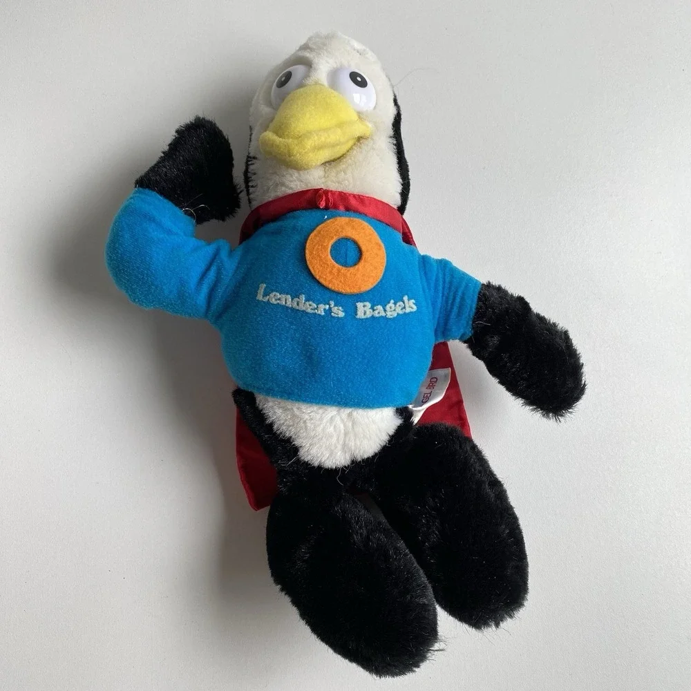 Lenders Bagels Plush Toy‎ BAGEL BIRD.  Russ Berrie RARE Vintage Penguin w/ Cape
